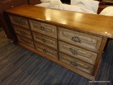 (R2) CHEST OF DRAWERS; WOODEN CHEST OF DRAWERS WITH 3 ROWS OF 3 DOVETAIL DRAWERS WITH BRACKET