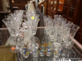 (R2) LOT OF ETCHED GLASSWARE; 16 PIECE LOT OF FLORAL ETCHED GLASSWARE TO INCLUDE 8 WINE GLASSES AND