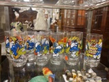 (R2) DISNEY SMURF WATER GLASSES; 10 PIECE LOT OF DISNEY SMURF COLLECTIBLE WATER GLASSES TO INCLUDE 2