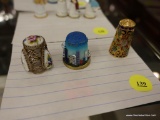(R2) LOT OF THIMBLES; 3 PIECE LOT OF THIMBLES TO INCLUDE AN ORNATE METAL THIMBLE WITH FLOWER PAINTED