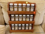 (R2) SPICE RACK AND SPICES; LOT INCLUDES A WALL HANGING SPICE RACK WITH 3 SHELVES AND 18 DIFFERENT