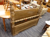(R3) WOODEN BED FRAME; FULL SIZE BED FRAME WITH TURNED POLE DETAILING AROUND THE BED POSTS AND