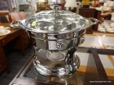 (R3) CHAFING DISH WITH STAND; STAINLESS STEEL CHAFING DISH WITH GLASS LID, MATCHING STAND, AND 2