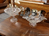 (R3) 2 PIECE LOT; INCLUDES A CRYSTAL ETCHED ROSE PATTERN BANANA BOWL AND A COIN AND STAR PATTERN