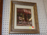 (BACKWALL) FRAMED FLOWER SHOP PRINT; BEAUTIFUL PRINT SHOWING A FRENCH FLOWER SHOP WITH A BIKE OUT