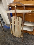 (R4) VINTAGE WOOD AND METAL SLED; IS IN VERY GOOD CONDITION AND MEASURES 42 IN LONG