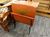 (R4) ANTIQUE SCHOOL DESK; RED PAINTED ANTIQUE SCHOOL DESK WITH A BALD EAGLE PAINTED IN GOLD TONE ON