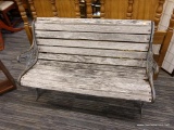 (R4) VINTAGE OUTDOOR/GARDEN BENCH; CAST IRON FRAME GARDEN BENCH WITH WOODEN PANELS. IN OKAY