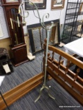 (R5) FLOOR LAMP; ORNATE GREEN PAINTED FLOOR LAMP WITH 3 SPLAY FEET. UNTESTED, FIXTURES MAY NEED