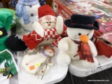 (R5) LOT OF SNOWMAN DECORATIONS; 3 PIECE LOT TO INCLUDE 2 PLUSH SNOWMEN, ONE IS DOING THE SPLITS,
