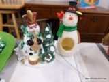 (R5) CHRISTMAS CANDLE HOLDERS; 3 PIECE LOT TO INCLUDE A SNOWMAN TEA LIGHT CANDLE HOLDER, A CANDLE