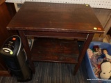 (R6) END TABLE; WOODEN END TABLE WITH A LOWER SHELF MEASURES 2 FT IN X 1 FT 4 IN X 2 FT 5.25 IN.