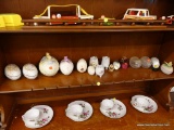 (R1) LOT OF DECORATIVE EGGS; 17 PIECE LOT OF ASSORTED GLASS AND PORCELAIN DECORATIVE EGGS AND EGG