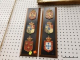 (R6) MOUNTED FAMILY CRESTS; 3 PIECE LOT OF MOUNTED OLD ENGLISH FAMILY CRESTS AND BANNERS.