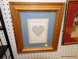(R6) FRAMED PRINTS; HEART SHAPED WREATH WITH PINK RIBBONS. DOUBLE MATTED IN PINK AND BLUE AND FRAMED