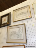 (R6) FRAMED SKETCHES; PAIR OF MATCHING WILLIAMSBURG VIRGINIA LANDMARK LOCATION SKETCHES, TITLED 