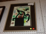(R1) FRAMED ABSTRACT PRINT; ABSTRACT CONTEMPORARY FRAMED PRINT BY JOAN MIRO. MATTED IN GRAY AND
