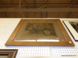 (R1) FRAMED PRINT; LARGE DARK SHADED PRINT DEPICTING 1700'S MEN MEETING TOGETHER. MATTED IN BROWN,