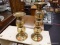 (R2) GLASS AND METAL CANDLE STICK HOLDERS; 2 PIECE LOT OF MATCHING GLASS BALL, WITH REEDED EDGES,