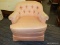 (R2) WOODMARK ORIGINALS BARREL ARM CHAIR; SALMON COLORED CAMELBACK BARREL ARM CHAIR WITH CUSHIONING