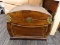 (R3) WOODEN CHEST; LIFT TOP CHEST WITH ROUNDED SIDES AND A BRASS LATCH. MEASURES 16 IN X 10.5 IN X