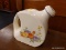 (R3) CERAMIC DECANTER; DECANTER WITH CORK LINED STOPPER AND FLOWERS PAINTED ON THE SIDES, MADE IN
