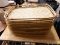 (R3) LOT OF WOVEN WOODEN TRAYS; 13 PIECE LOT OF WOODEN TRAYS WITH A WOVEN BOTTOM. MEASURES 19 IN X