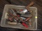 (WALL) TUB LOT OF TOOLS; SMALL CLEAR PLASTIC TUB WITH CONTENTS SUCH AS A SPEED WRENCH, HEDGE