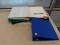 (TABLE) LOT OF BINDERS; 9 PIECE LOT OF ASSORTED BINDERS OF DIFFERENT COLORS AND SIZES. SOME HAVE