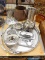 (TABLE)LOT OF SILVER-PLATE AND PEWTER KITCHEN WARE; 14 PIECE LOT OF ASSORTED KITCHEN WARE TO INCLUDE