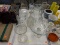(TABLE) CLEAR GLASS TABLE LOT; 12 PIECE LOT TO INCLUDE 2 SCALLOP EDGE FRUIT BOWL ON A PEDESTAL, A
