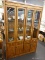 (R2) MID-CENTURY MODERN CHINA CABINET; BEAUTIFUL RICH WOOD MCM CHINA CABINET WITH 4 BEVELED GLASS