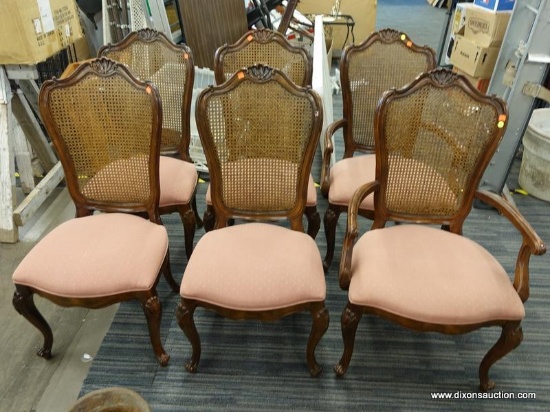 (R2) DINING ROOM CHAIRS; SET OF 6 WICKER BACK DINING ROOM CHAIRS (2 ARE ARM CHAIRS) WITH SHELL