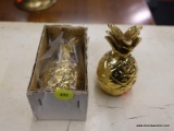 (R2) PINEAPPLE BELLS; PAIR OF PINEAPPLE SHAPED, BRASS FINISHED METAL BELLS. MEASURES 3.5 IN TALL.