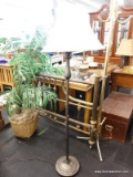 (R2) FLOOR LAMP; METAL FLOOR LIMP WITH A BRUSHED DARK SILVER FINISH. COMES WITH A WHITE BELL SHAPED