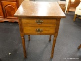 (R2) END TABLE; WOODEN END TABLE WITH 2 DRAWERS THAT HAVE METAL BATWING PULLS. HAS REEDED DETAILING