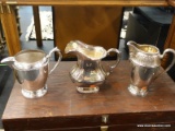 (R2) LOT OF SILVER-PLATE PITCHERS; 3 PIECE LOT OF SILVER-PLATE WATER PITCHERS. MEASURES 9.5 IN, 9