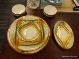 (R3) VERNONWARE; LOT OF MID CENTURY MODERN HOMESPUN, HAND PAINTED, VERNONWARE WITH AN UNDER GLAZE TO