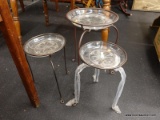 (R3) METAL PLANT STANDS; 3 METAL PLANT STANDS OF DIFFERENT HEIGHTS. 2 MEASURES 15 IN TALL AND 1 IS