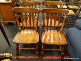 (R3) CHAIRS; SET OF 4 WOODEN BANNISTER BACK CHAIRS WITH A BOX STRETCHER AND TURNED POLE FRONT LEGS