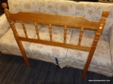 (R3) FULL SIZE HEAD BOARD; WOODEN HEAD BOARD WITH TURNED POLE DETAILING. MEASURES 38.5 IN X 41.5 IN.
