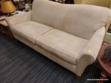 (R3) 2 CUSHION SOFA; ROWE FURNITURE BEIGE FABRIC 2 CUSHION SOFA, IS IN GREAT CONDITION JUST NEEDS TO