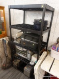 (R4) PLASTIC FLOOR SHELF; BLACK HEAVY DUTY PLASTIC 5 SHELF FLOOR SHELF. MEASURES 3 FT X 2 FT X 6 FT.