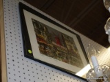 (WALL) FRAMED PRINT; DEPICTS A PAINTING OF LE MOULIN ROUGE IN PAIRS. FRAMED IN A BLACK FRAME.