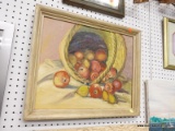 (WALL) PAINT ON BOARD; STILL LIFE OF A FRUIT BASKET OF APPLES AND PEARS. SIGNED 