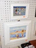(WALL) PAIR OF FRAMED OIL ON CANVAS; DEPICTS OCEAN FRONT SCENES OF CHILDREN PLAYING IN THE SAND