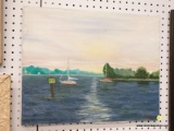 (WALL) OIL ON CANVAS; SHOWS SAIL BOATS ON A RIVER. SIGNED BY ARTIST IN BOTTOM RIGHT. MEASURES 20 IN