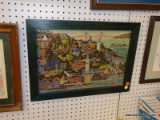 (WALL) FRAMED HERONIM PUZZLE; FRAMED HERONIM PUZZLE OF SAN FRANCISCO WITH THE GOLDEN GATE BRIDGE IN