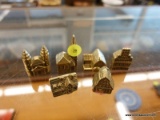 (R1) BUILDING KNICK KNACKS; 6 PIECE LOT OF UNIQUE GOLD TONED, SMALL, METAL BUILDING KNICK KACKS.