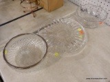 (WALL) 3 PIECE LOT; INCLUDES A PINEAPPLE CUT AND SCALLOPED EDGE CRYSTAL BOWL, A CRYSTAL CAKE PLATE,